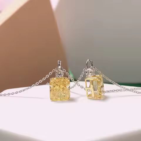 4.5Ct Lab grown Radiant Cut Yellow Diamond Pendant Necklace Fantastic 14K White Gold Pendant Wedding