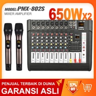 Mixer Audio Profesional PMX802S 8 sound strip built-in 650 watt power amplifier * 2 saluran 2 mikrofon nirkabel genggam 16DSP Layer 2 Equalizer Mendukung pemutaran Bluetooth/USB/MP3/PC Peralatan bernyanyi luar ruangan KTV