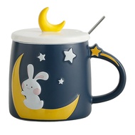 Ly Cốc Sứ Thỏ Mặt Trăng Cổ 401-500ML Xinh Xắn - Ly Có Nắp Và Thìa Inox