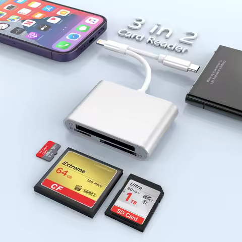 USB-C Lightning to SD/TF/Micro SD/CF Memory Card Reader OTG Type C Conversion Adapter for iPhone Com