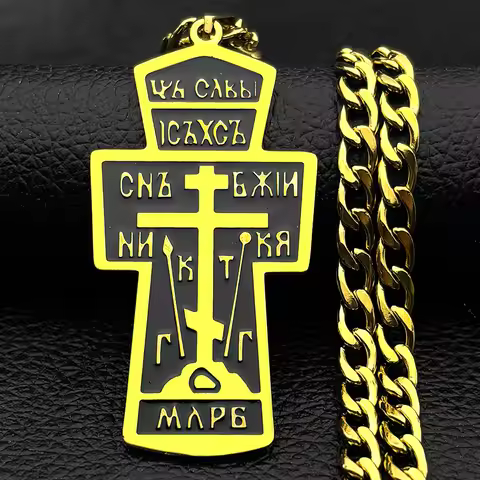 Vintage Orthodox Russian Jesus Cross Pendant Necklace for Women Men Gold Silver Color Medal Army Mil