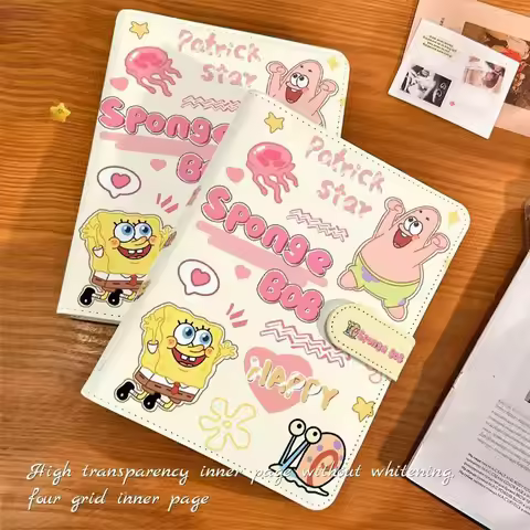 SpongeBob SquarePants Anime Collection Card Book 320pcs Large Capacity 4-grid Magnetic PU Leather Ca