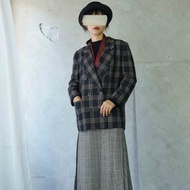 尋寶古著-Leilian英倫黑色格紋毛料雙排扣西裝外套