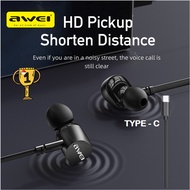 Awei TC-7 Compatible with iPhone 15 Gaming Earphones Type C Earfone Gaming TYPE-C Earpiece With Mic 