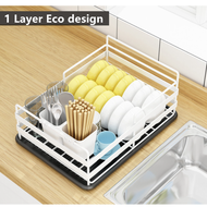 DH004 2 Tier Rak Pinggan Auto Drainer Tray Stainless Steel Kitchen Organizer Storage Rack Sinki Rak 