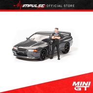 Mini GT 1:64 Nissan Skyline GT-R (R32) Nismo Gunmetal W/ Matsuda Figure Tsugio Matsuda Collection MG