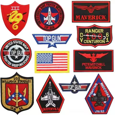 Top Gun Tomcat Embroidered Patch Hook and Loop Badge Jacket Sticker American Navy Air VF-1 Pilot Arm