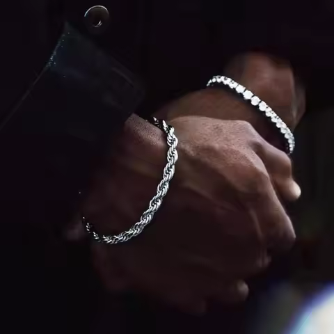 Men's Punk Bracelet 18K Gold Plated Sterling Silver Bracelet Rope Link Chain Bracelet for Men Boy Da