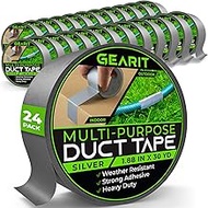 GearIT Duct Tape with Heavy-Duty Adhesive (24-Pack, 1.88in, 30yd Each) Silver, Waterproof, Easy to T