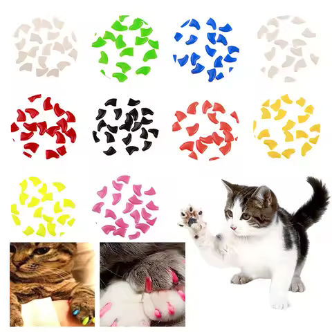 Silicone Soft Cat Nail Caps Pet Cat Soft Paws Nail Protector Cover With Free Adhesive Glue&Applicato