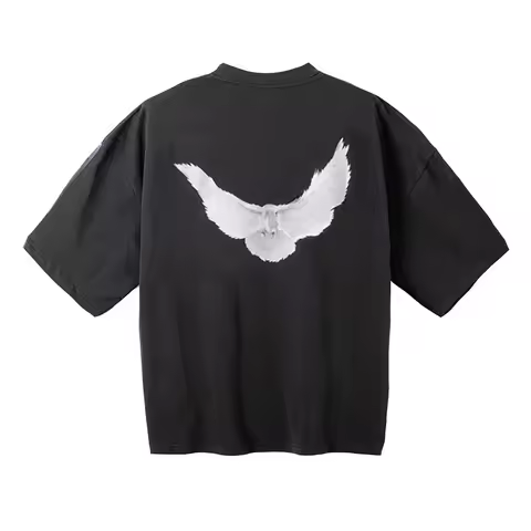 KANYE WEST Short Sleeve American High Street Vintage Hip Hop Loose Fit Vultures Dove Print Men Women
