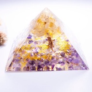金字塔奧根塔Orgonite生命之樹/脈輪/助眠/冥想/能量黃水晶紫水晶