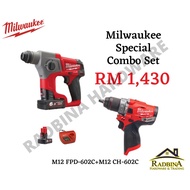 [READY STOCK]MILWAUKEE M12 FUEL COMBO SET CH-602C SDS-PLUS 2 MODE HAMMER and FPD-602C PERCUSSION DRILL