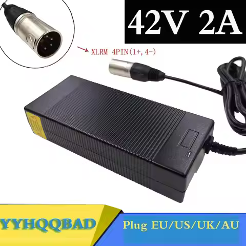 36V Charger 42V 2A Lithium Battery Charger for 36V Lithium Battery Pack with 4-Pin XLR Socket/Connec