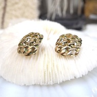 銅質鏈扣方型夾式耳環耳夾 高級貴婦 日本高級二手古著珠寶