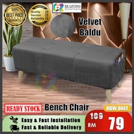 EZLiving: Mime Bench Stool / Chair with Big Size Storage Pocket (Velvet / Kain Bladu) (Grey / Blue /