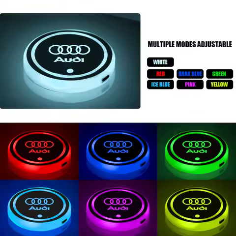 2PCS 7 Color LED Car Cup Holder Light Pad Auto Luminous Coaster for Audi Sline A3 8P 8L 8V A4 B8 B6 