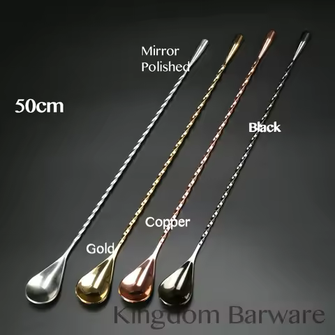 50cm Cocktail Bar Spoon 304 Stainless Steel Twisted Mixing Stir Spoon Bar Tool