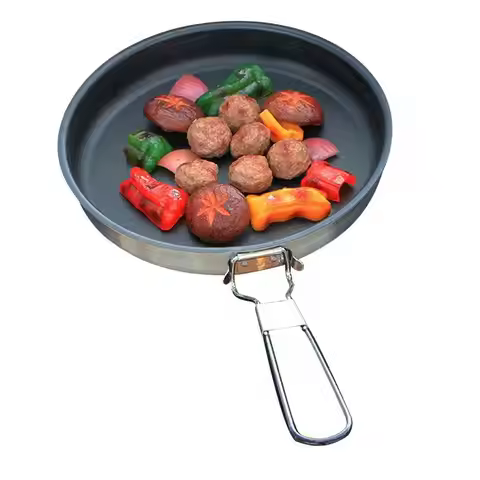Non Stick Frying Pans Portable Alloy Non Stick Skillet With Foldable Handle 24cm Camping Coated Pan
