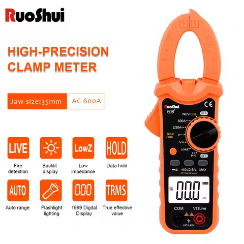 RuoShui 606+ True RMS Clamp meter 2000 Counts DC AC 600V AC 600A Resistance 20M Ohm NCV flashlight l