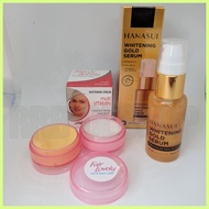 Paket Glowing 5in1 Fair &amp; Lovely Plus Serum Whitening - Facial Foam - Pelembab - Cream Siang Malam Fair &amp; Lovely dan Serum Hanasui Gold Whitening Original Bpom