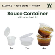 Sauce Container with Attached Lid 1oz / 4oz | Plastic Sauce Cup | Plastic Sauce Container with Conne