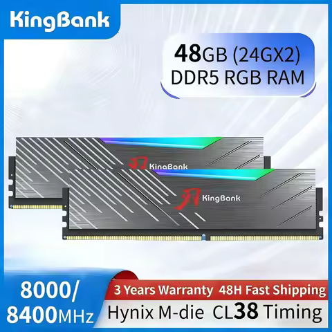 Original KingBank Ram DDR5 RGB 24GBX2 8000/8400MHz Hynix M-die CL38 Desktop Gaming Memory with Black