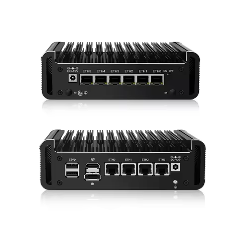 MNBOXCONET Mini PC N150 N355 Firewall Fanless, 6x2.5GbE(4x2.5GbE) LAN DDR5 Barebone Micro Appliance 