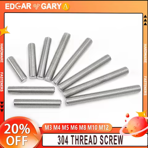 304 Stainless Steel Full Threaded Rod Bolt Length16mm-500mm Fully Metric Headless Thread Stud Rods S