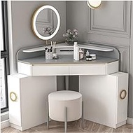 Dressing Table Set,Modern Makeup Table With rotatable LED mirror and cabinet,Home Furniture Bedroom Makeup Vanity Table Stool Set With seats,3 Color Lighting Modes(Size:60CM,Color:C) (C 75CM)