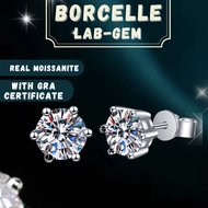 Borcelle Lab-Gem Classic six-prong earrings For Women/Moissanite Diamonds With Certificate/White Gold 18k Pawnable/Earrings Gold Pawnable 18k/Hikaw For Girls/Saudi Gold 18k Pawnable Legit/Earings For Women Korean Style/925 Silver Original Italy Legit