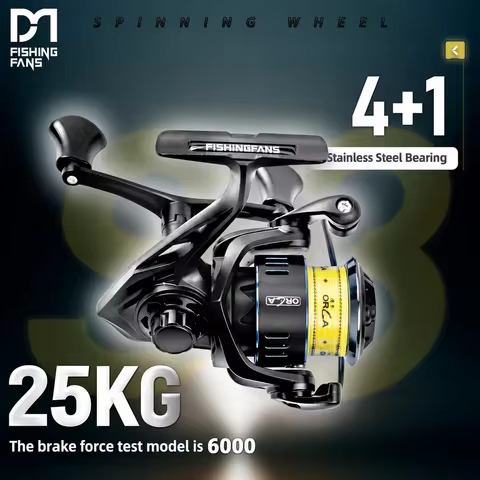 FISHINGFANS ORCA S3 4+1BB 1500s-7000 Water Resistance 5.2:1 25KG Max Drag Power Metal Spool Bass Pik