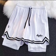 [chilala] 100kg Wearable Basketball Pants Training Pants Fake Two-Piece Shorts with Lining Shorts La