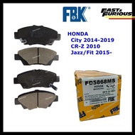 FBK HONDA City T9A 2014 Front Disc Brake Pad CR-Z SZT Insight TM8 Jazz T5A FD5868MS