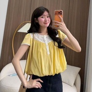 Women's Short-Sleeved Lace Shirt with Buttons, Cute Lightweight Slim Fit Korean Lady GU STORE
