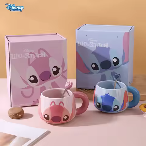 Disney Cartoon Stitch Ceramic Mug Gift Box with Spoon Office Coffee Mug Household Drinking Mug Colle