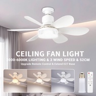 52CM Ceiling Fan With Light 40W E27 6 Blades Silent Fan Light with Remote Control