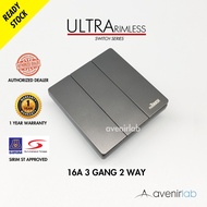 reTouch Ultra Rimless 3 Gang 2 Way Wall Switch Frameless SIRIM Approved [GRAY]