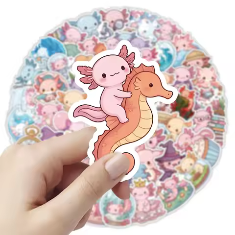 50PCS Kawaii Axolotl Stickers Animal Axolotl Decals For Laptop Scrapbook Luggage Guitar Helmet DIY G