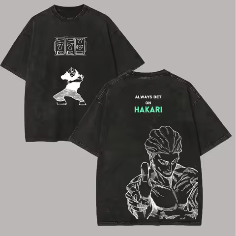Jujutsu Kaisen Hakari T Shirt Always Bet On Hakari Graphic Men Acid Wash Oversized Streetwear Anime 