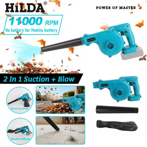 HILDA Cordless Electric Blower Blue Turbo 2-in-1 Blowing And Suction Machine Handheld Leaf Vacuum Cl