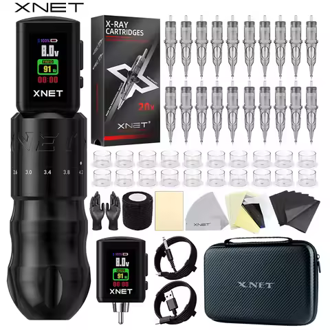 XNET T2 Rotary Tattoo Pen Kit With Wireless RCA Power Supply 7 Adjustable Stroke 20pcs Cartridges Ma