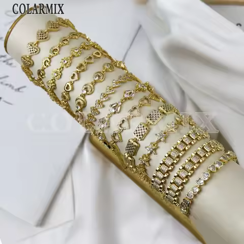 5 Pc Multi Design Geometric Zircon Bracelet Classic Gold Plated Adjustable Chains Accessories High Q