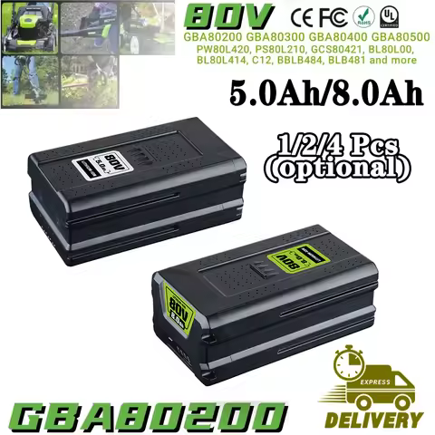 1/2/4 Pcs 5.0/8.0Ah GBA80200 Replace for Greenworks 80V Li-on Battery Pin GBA80400 GBA80500 Compatib