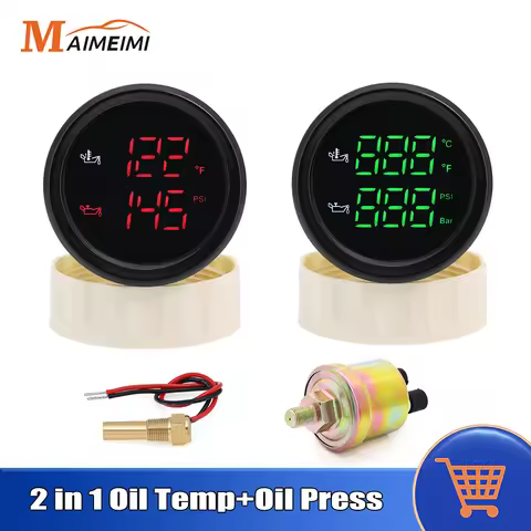 52mm 2 in 1 Digital Oil Temperature Meter+Oil Pressure Gauge 50~150 Celsius Temp 0-10 Bar Oil Press 