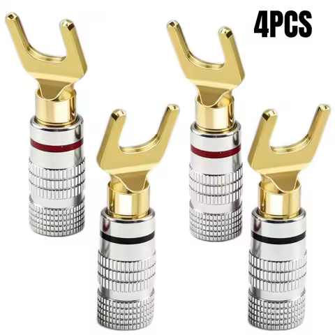 4PCS Pure Copper Gold Plated Y Shape Plug Nakamichi U Type Audio Connector for Speaker Line Red Blac