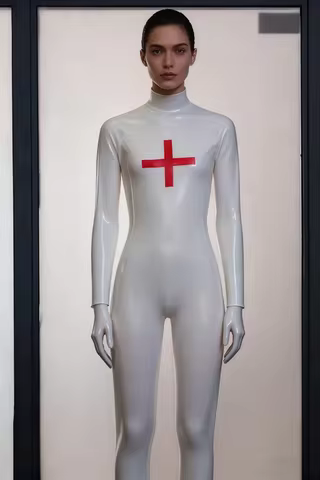 Latex Rubber Bodysuit Uniform Nurse Costume Party Halloween Gloves Tight Fitting Costume Handwear fo