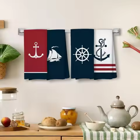 4-piece sailing set kitchen towels, fun seasonal kitchen decoration, kitchen hanging towels, 15.7x23