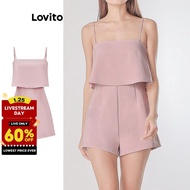 Lovito Casual Jumpsuit Plain Ruffle Jumpsuit for Women L109MD681
