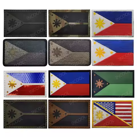 Philippines Flag Embroidered Patches Infrared IR Reflective Patch PVC Rubber Philippine Flags Patch 